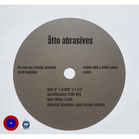 ATTO ABRASIVES Ultra-Thin Sectioning Wheels 8"x0.020"x1-1/4" Non-Ferrous Metals 1W200-050-SN
